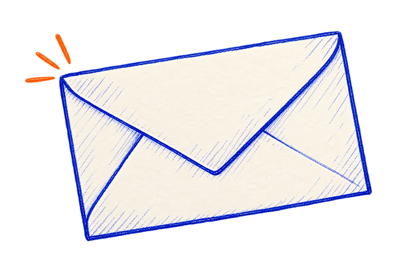 A cream envelope illustrated in blue pen with coral accent marks.