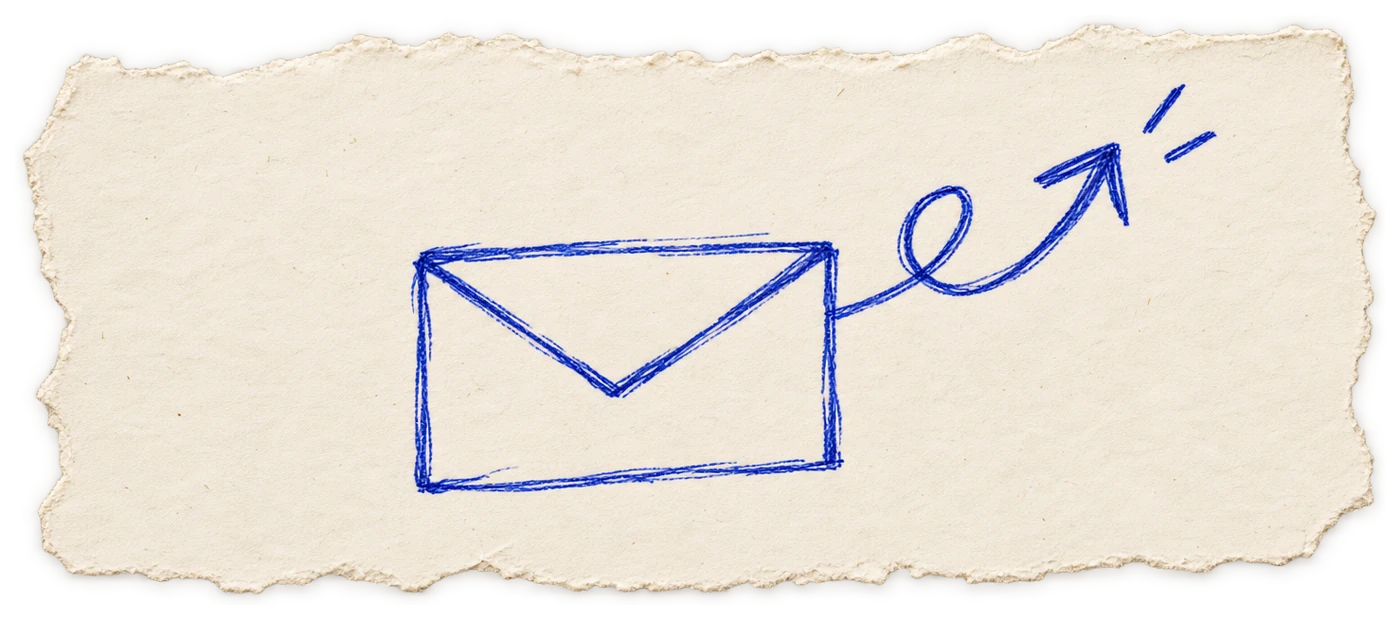 Sketch: an envelope with a reply arrow going out.